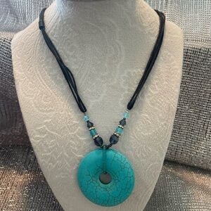 Park Lane Faux Turquoise Necklace with suede cord.